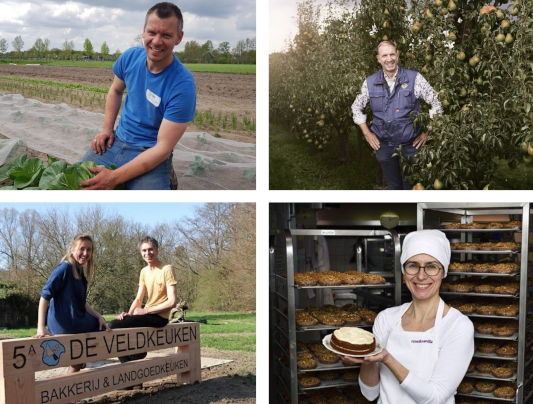 Collage van vier foto's met lokale producenten